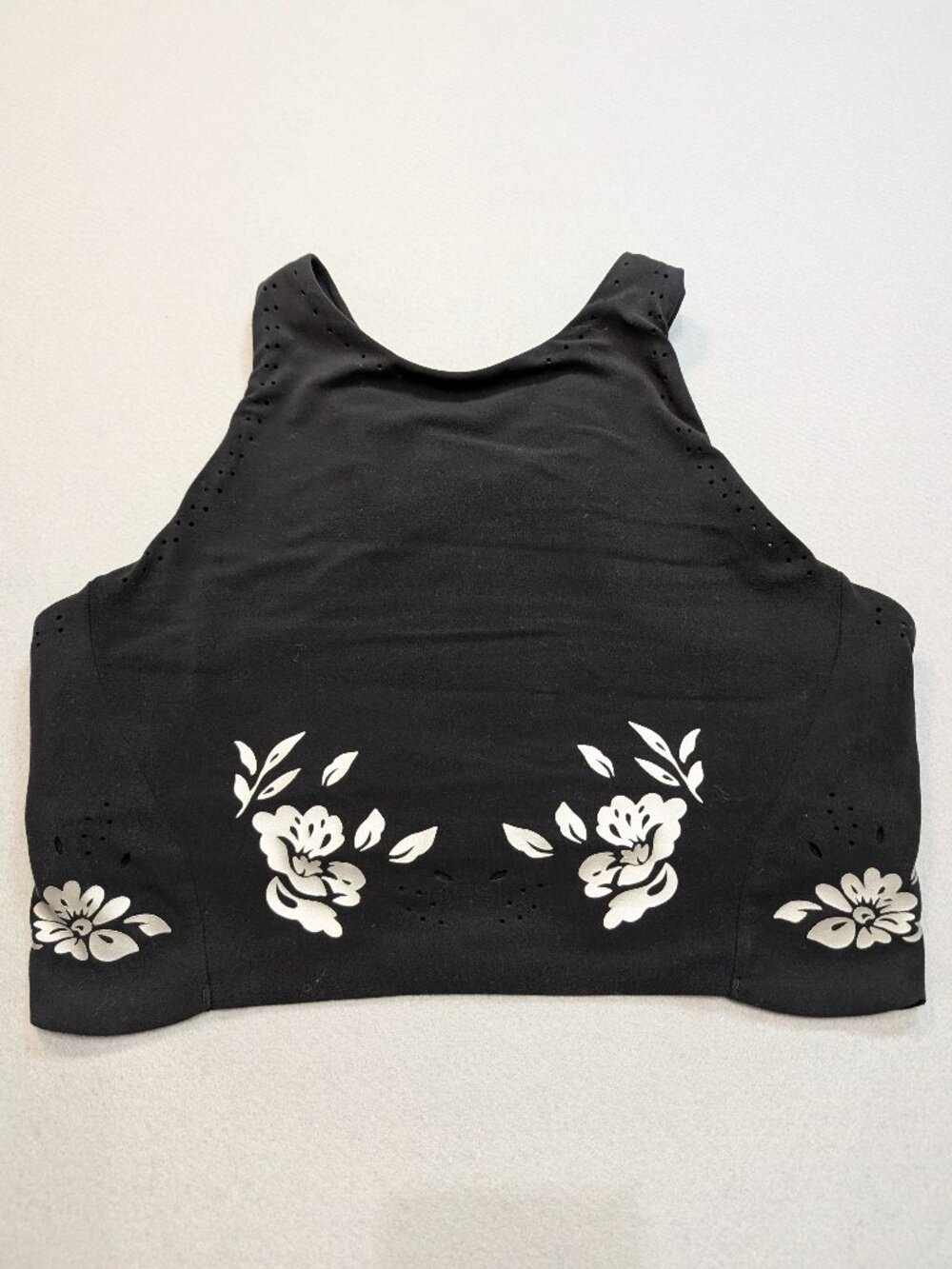 Athleta Black Floral Longline Racerback Sports Bra Size M